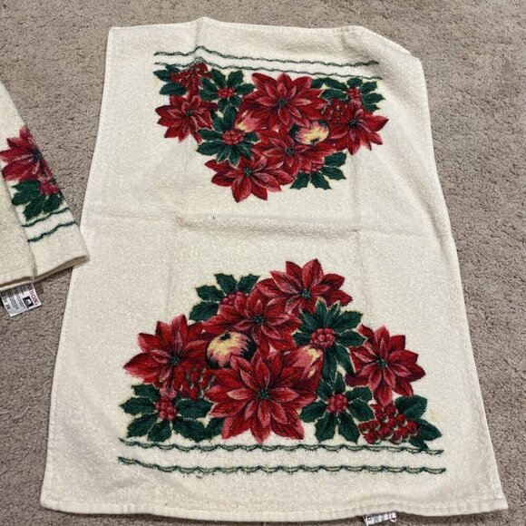 Vintage Cannon Christmas Holiday Dish Hand Towel 24x15 Poinsettia Lot of 3 NWOT - Picture 5 of 10